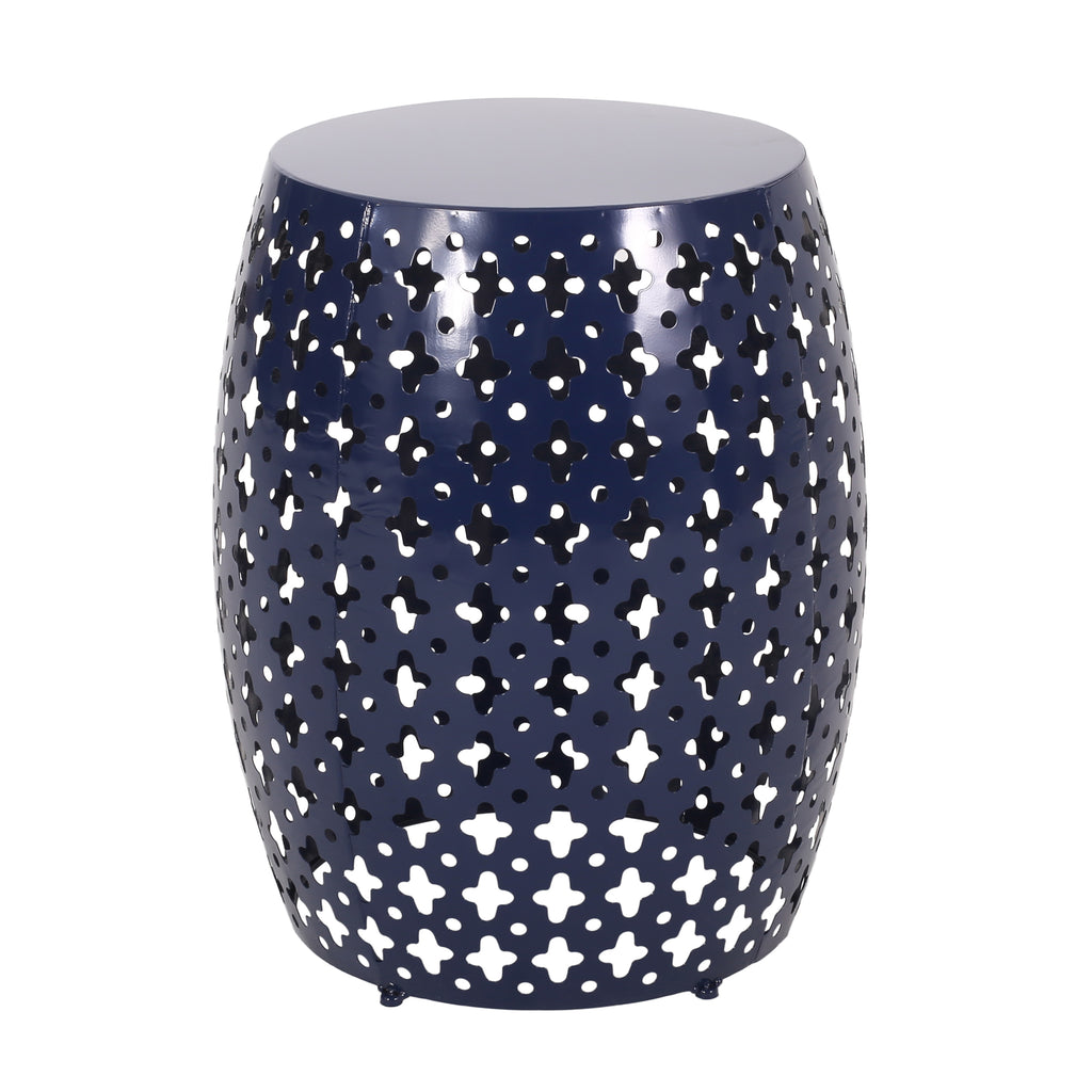 Modern Metal End Table - Elegant Navy Blue Iron Design with No Assembly Required
