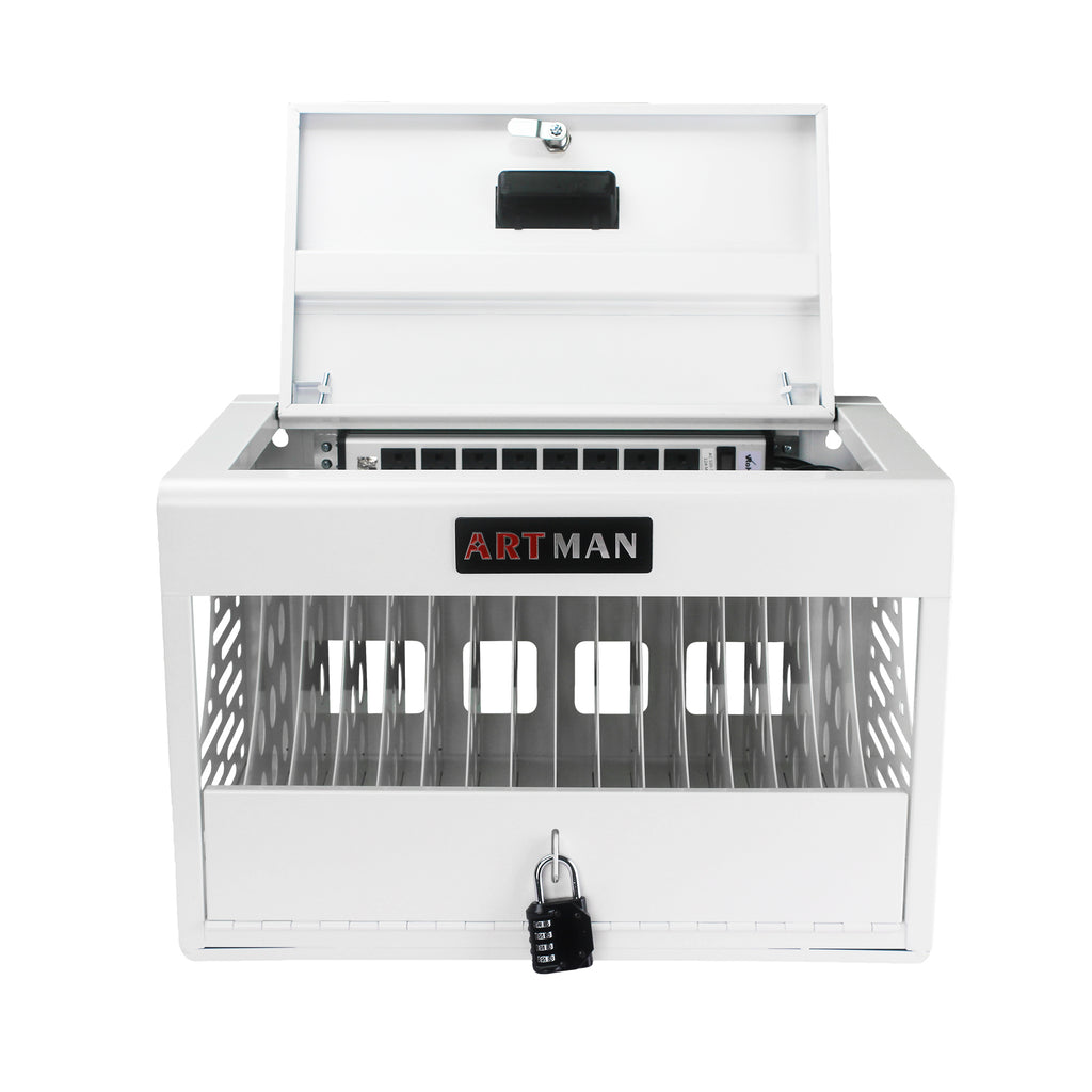16 Bay Charging Cabinet for Laptop, Chromebook, Locking Charging Station-White