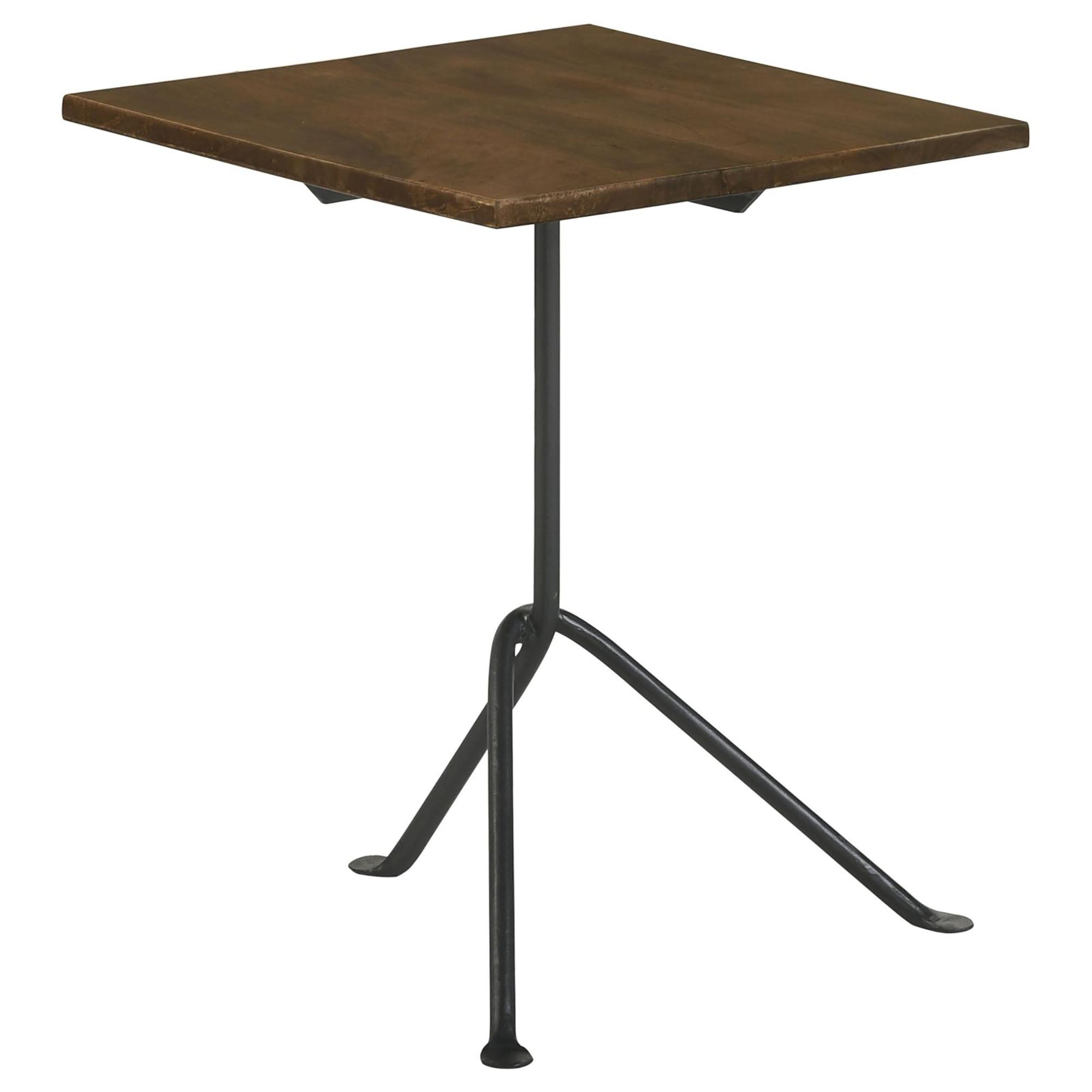 Dark Brown Mango Wood Accent Table with Gunmetal Tripod Legs, 15.75 x 15.75 x 20 inches