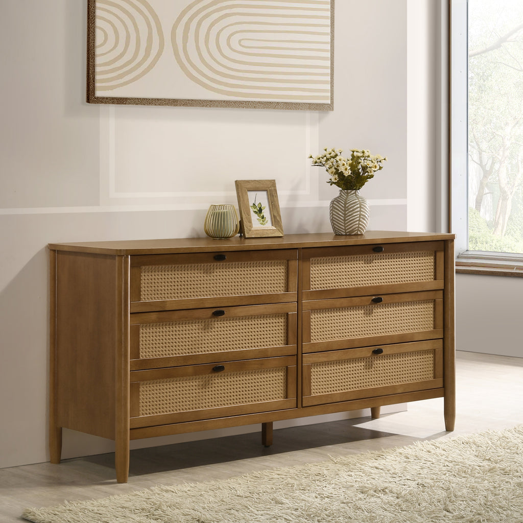 Vichy Wood and Rattan 6-Drawer Dresser - Box A