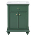 Modern Green Bathroom Vanity with Tip-Out Drawer, Soft-Close Hinges, Ball-Turned Legs, Ceramic Sink, MDF and Solid Wood Construction, 24'