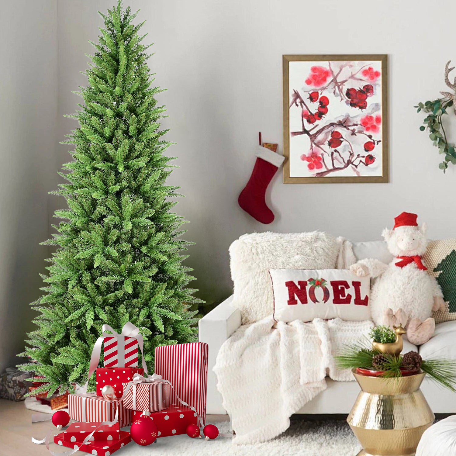 6FT Slim Christmas Tree – 850 Tips,  PE+PVC Branches, Hinged Design for Easy Setup, Stable Metal Stand – Ideal for Corners & Small Spaces