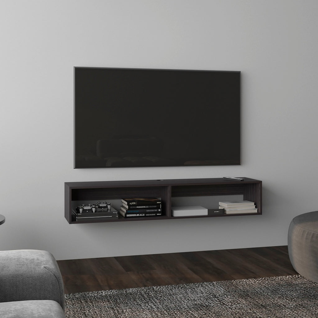 Eco 59' Floating Tv Stand with Two Rectangular Shelves  Black Wengue