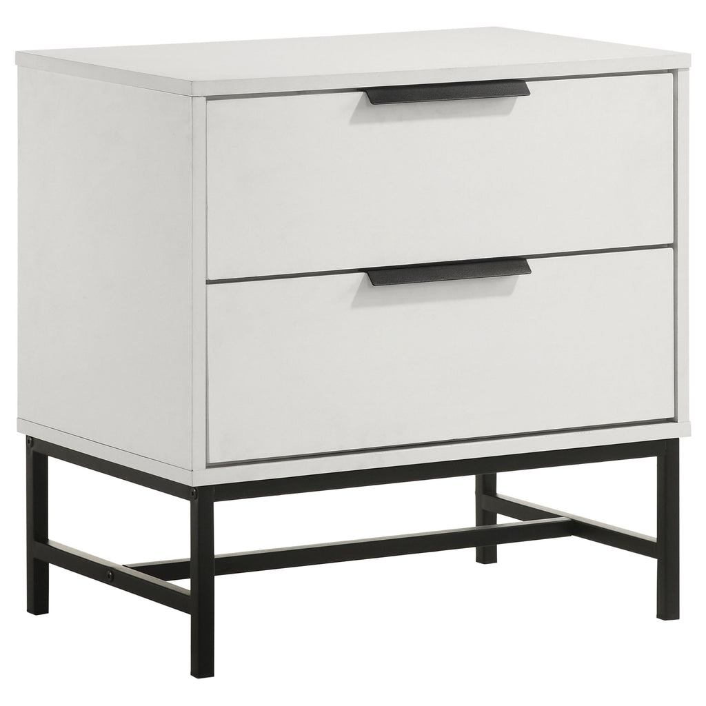 Yountville White 2-Drawer Nightstand with Black Accents, White Finish, Particle Board+MDF, 23.5in H x 23.5in W x 15.25in D