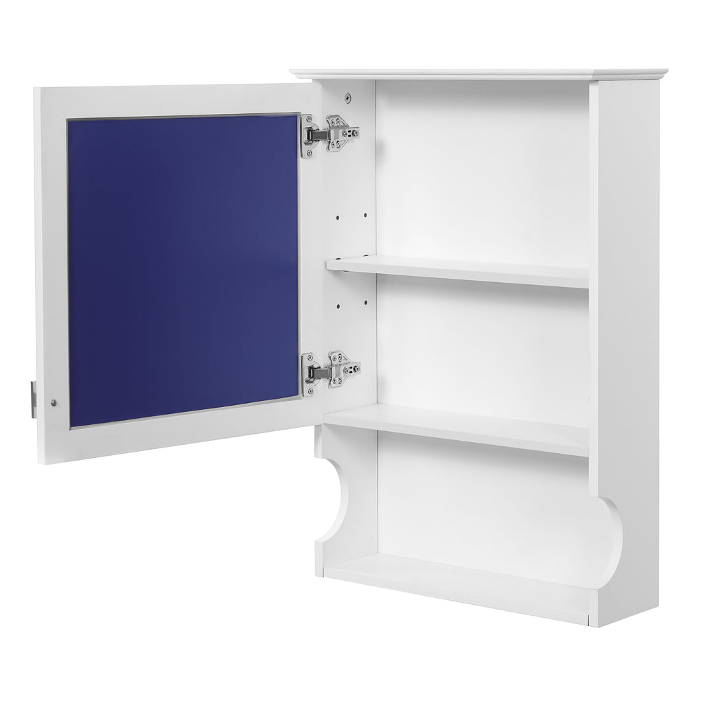 Modern Wall Mounted Bathroom Storage Cabinet with Mirror, White MDF+Solid Wood Frame, 20'' Rectangular Medicine Cabinet with Soft-Closing Door
