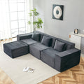 L-Shaped Modular Sectional Sofa, 3-Seater with Ottoman, Striped Corduroy Fabric, High-Density Foam For Home, Apartment, Office (Dark Gray)