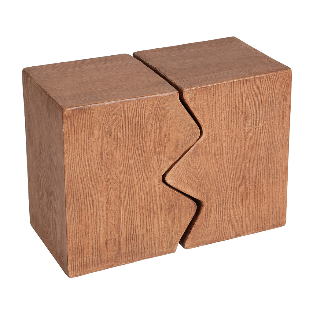 MGO Side Table Set of 2 Rectangular Outdoor Indoor Accent Table in Natural Faux Wood Color, Durable Magnesium Oxide Construction