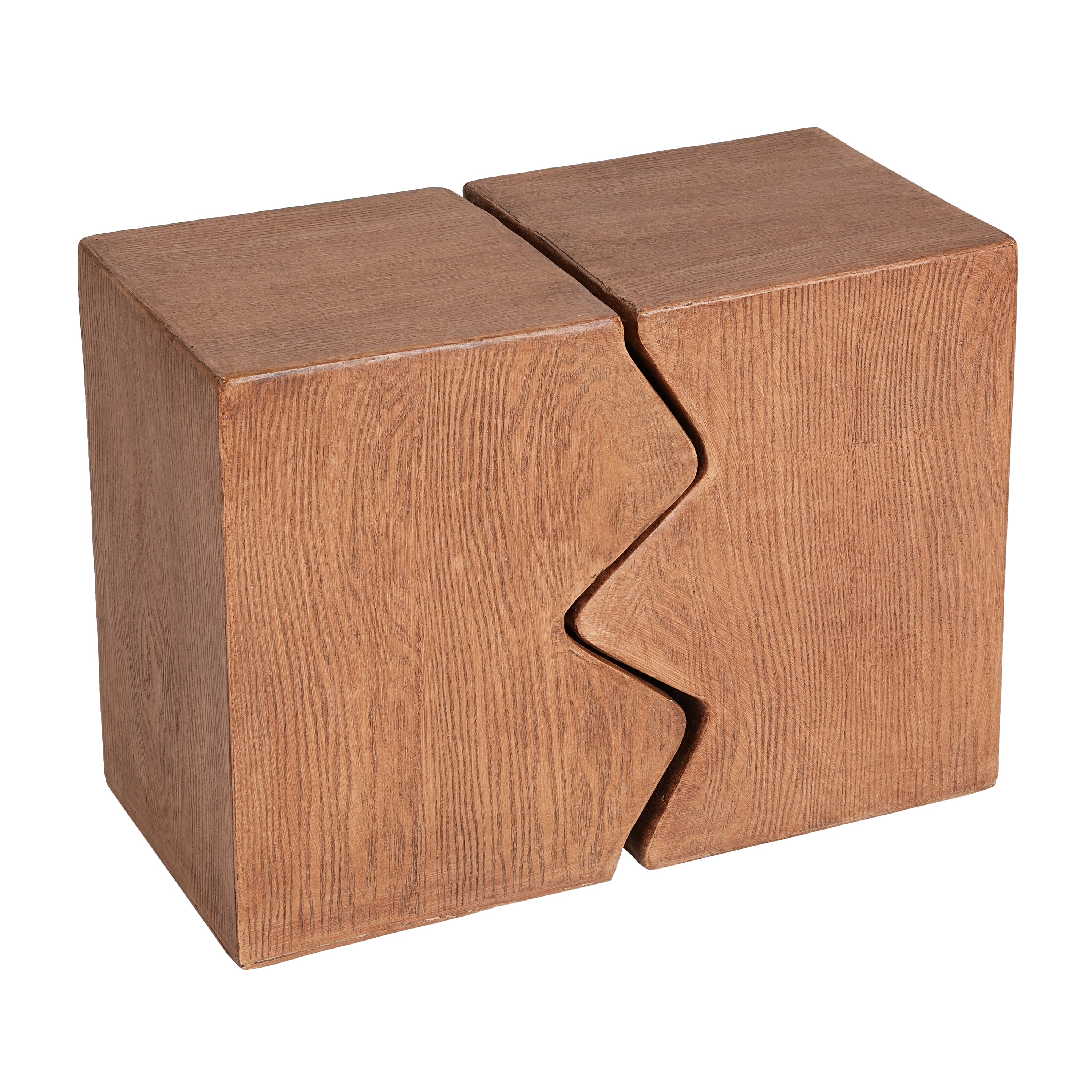 MGO Side Table Set of 2 Rectangular Outdoor Indoor Accent Table in Natural Faux Wood Color, Durable Magnesium Oxide Construction