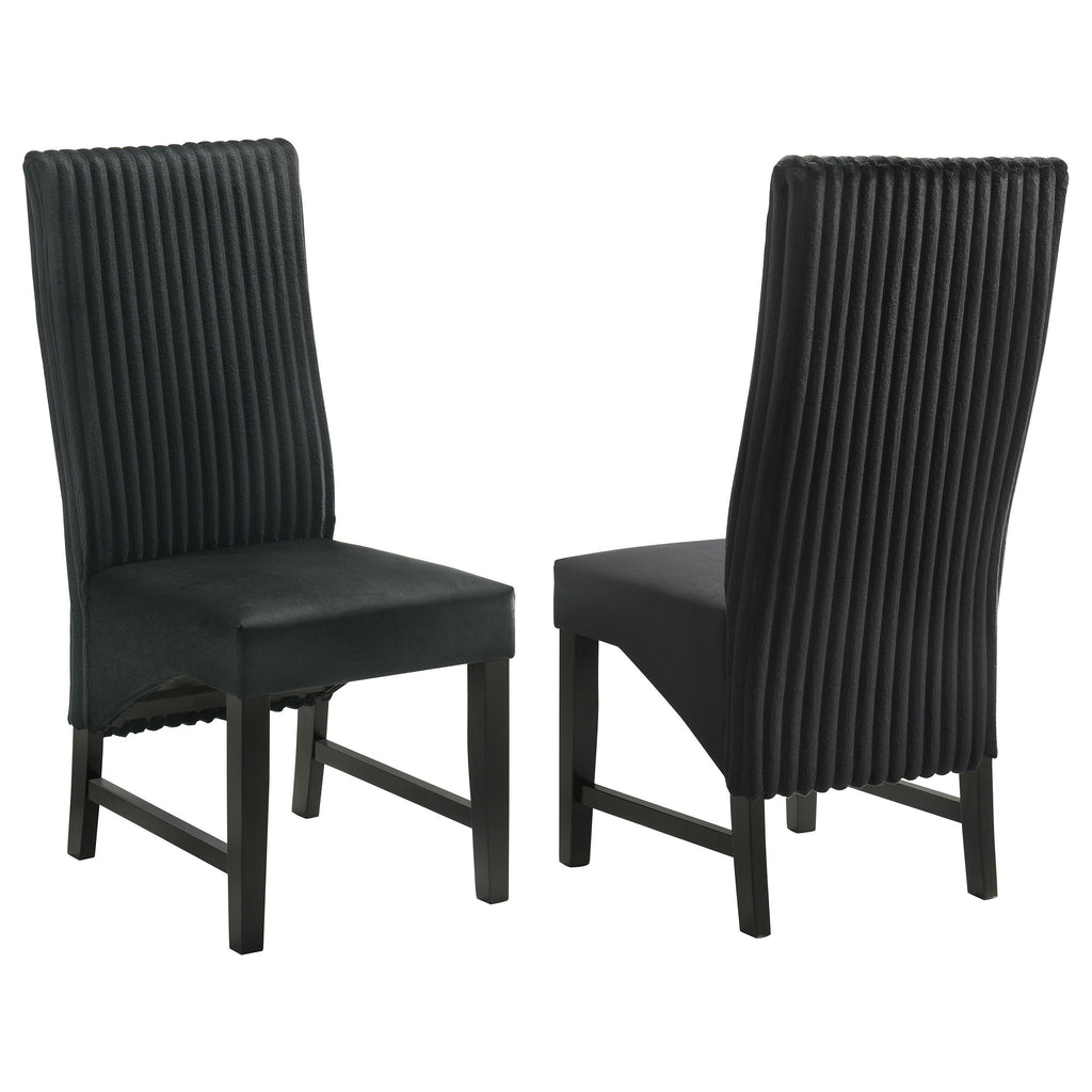 Dempsey Black Upholstered Dining Side Chair Set of 2 with High Backs and Velvet Seat in Black Fabric and Wooden Legs