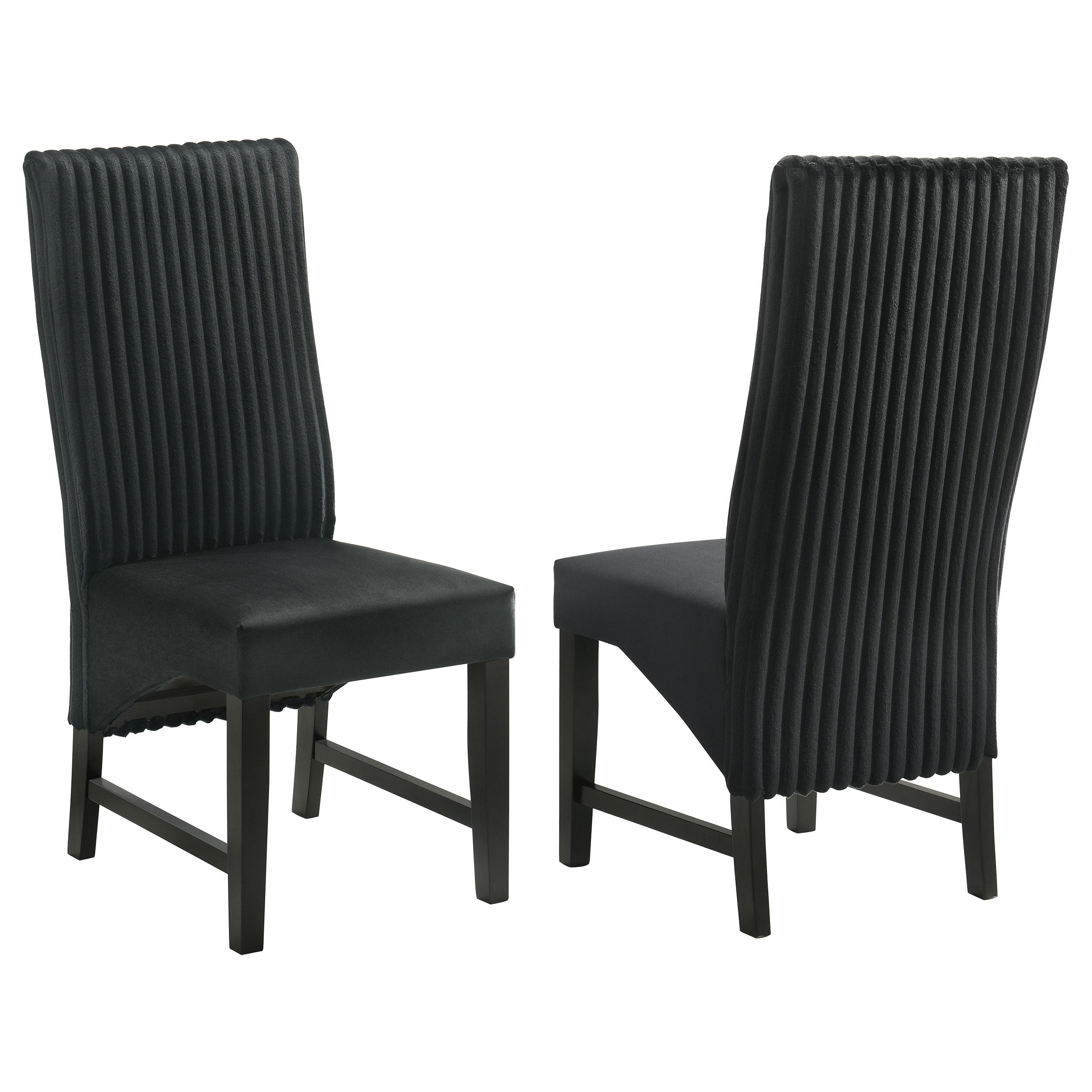 Dempsey Black Upholstered Dining Side Chair Set of 2 with High Backs and Velvet Seat in Black Fabric and Wooden Legs