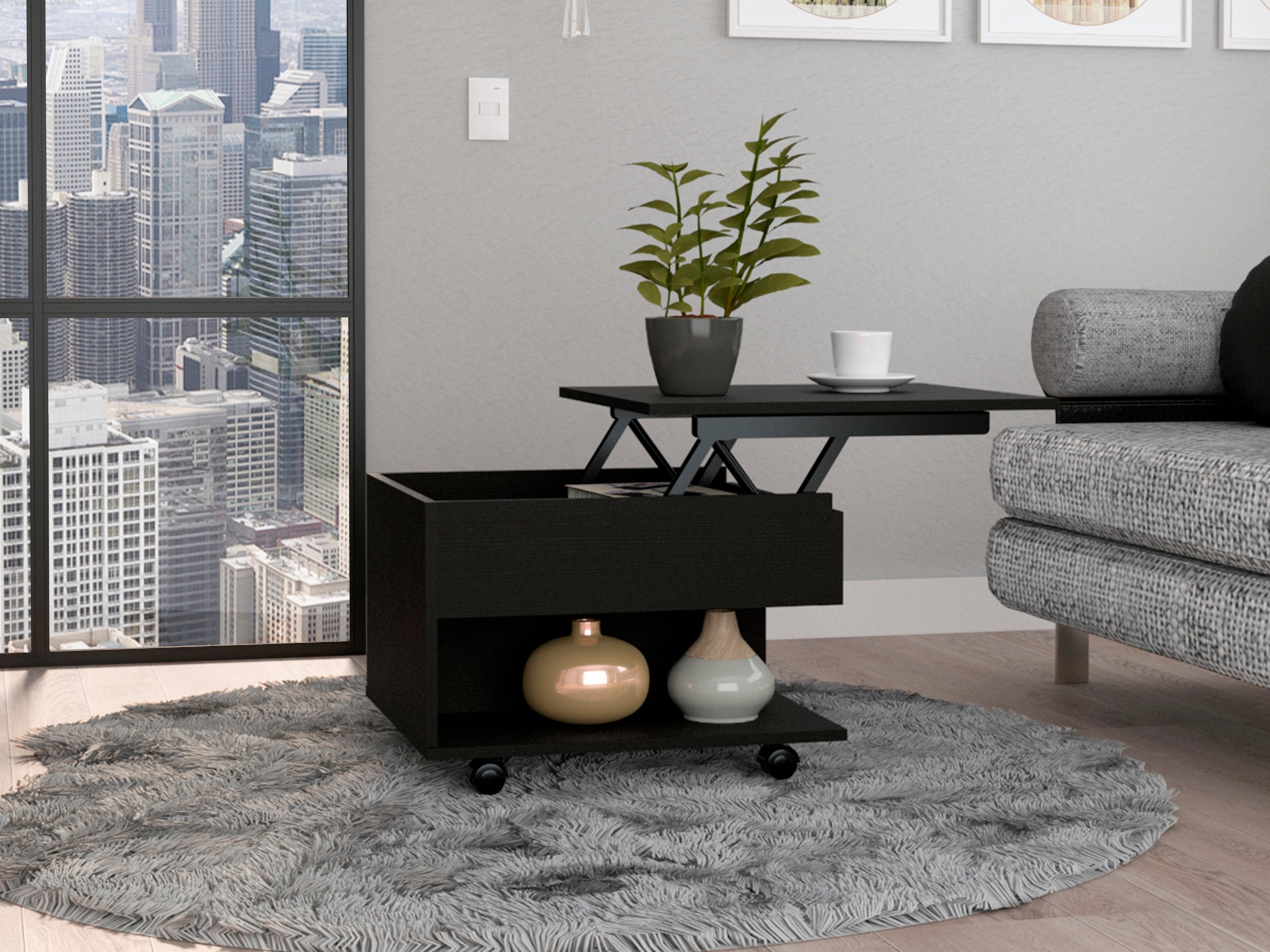 Wenge 1-Drawer 1-Shelf Lift Top Coffee Table