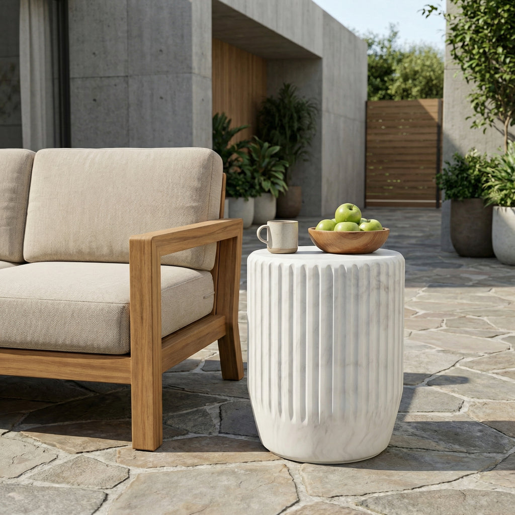 Outdoor Cicci Carved Side Table,White