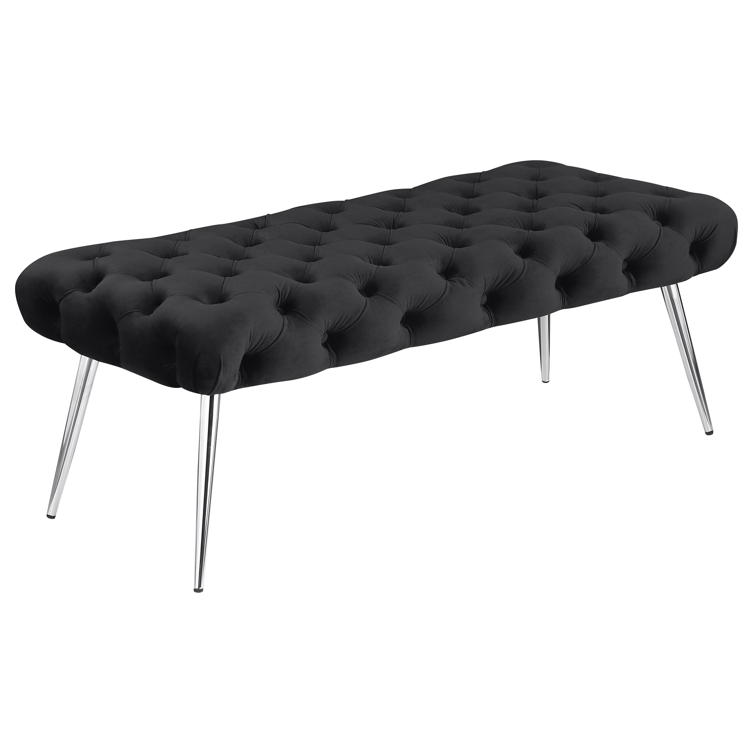 Galiano Black Upholstered Tufted Bench with Velvet Fabric and Stainless Steel Legs, 47 inches Wide
