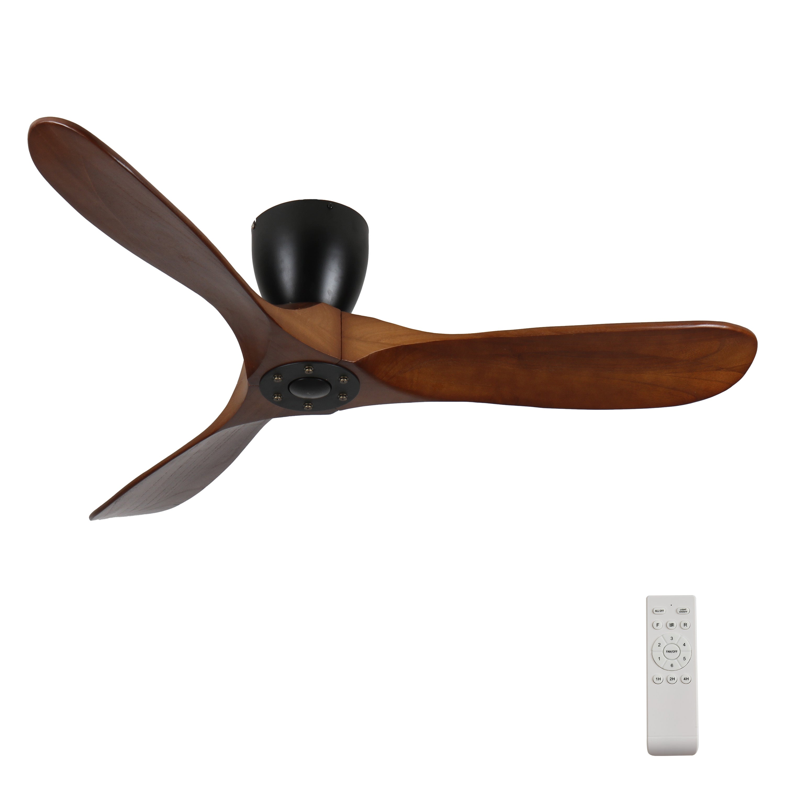 42-Inch Flush Mount Ceiling Fan Without Light, Solid Wood Blades, Reversible Quiet DC Motor, Remote Control with 6 Speeds & Timer, Energy Saving for Bedroom, Living Room,  No Sloped Ceiling