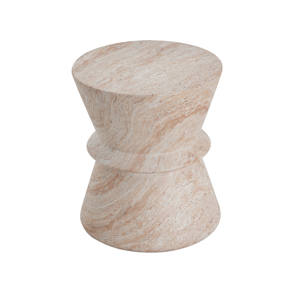 Outdoor/Indoor Lightweight Concrete Side Table with Travertine Finish, Beige, 15.5x15.5x18 inches