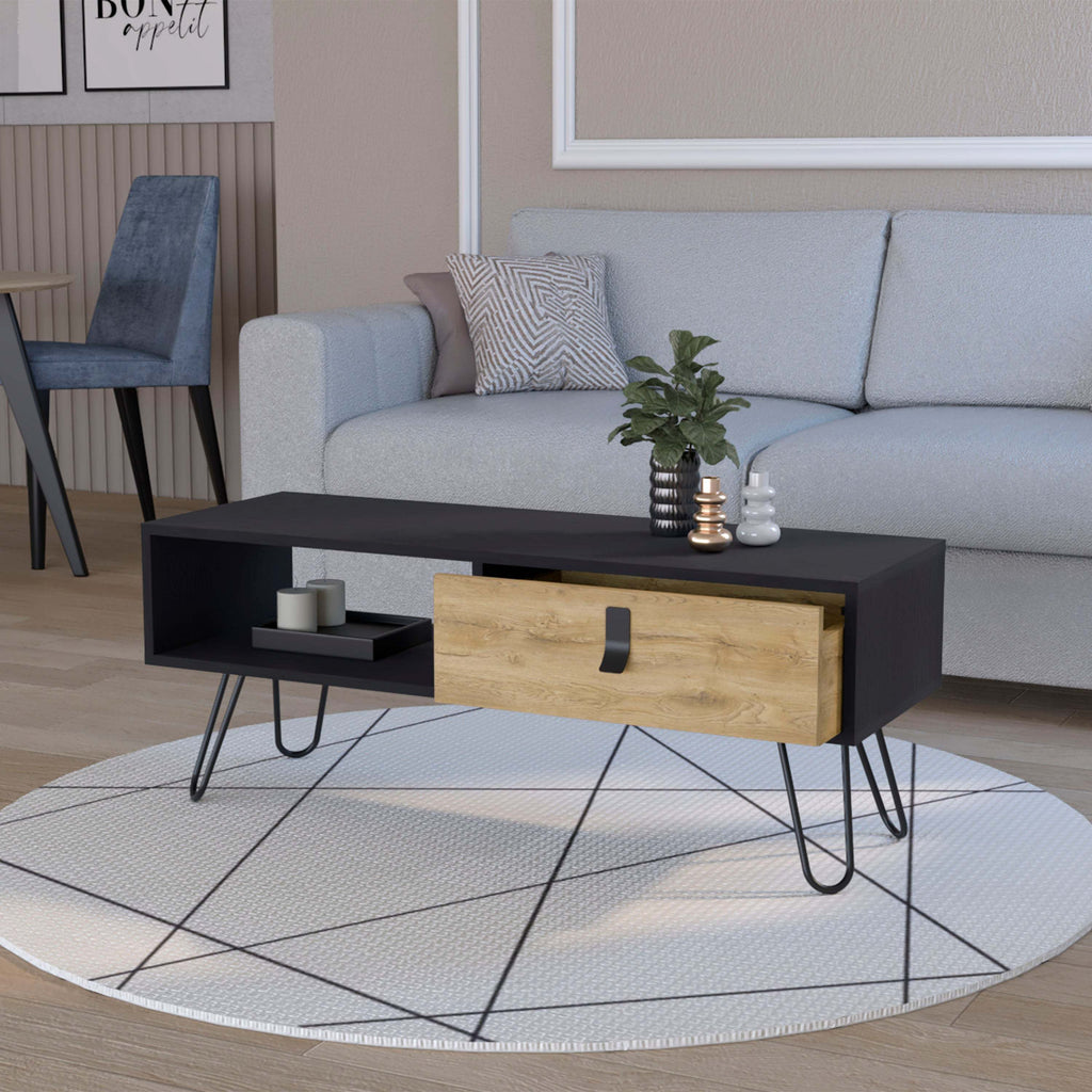Wenge and Macadamia Hairpin Legs Coffee Table