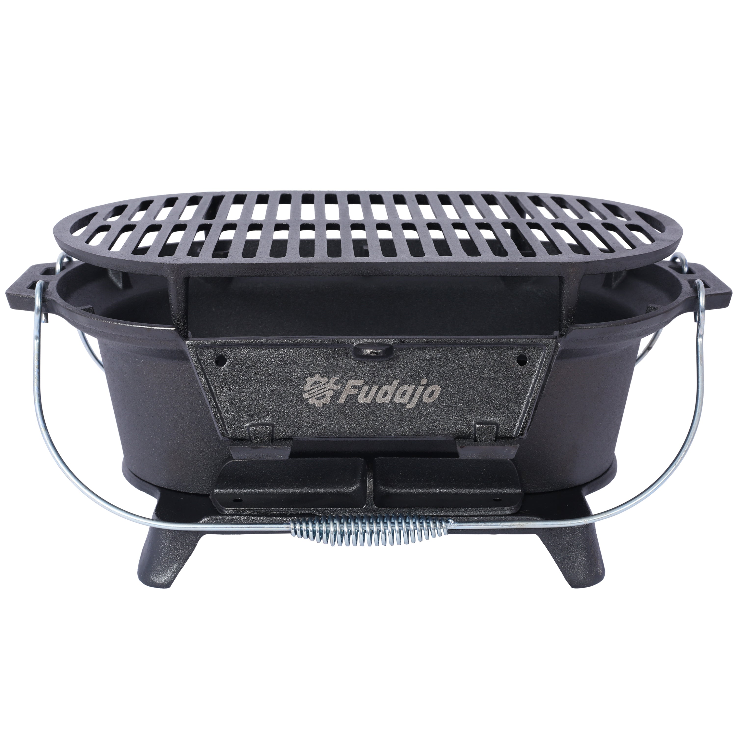 Oval Cast Iron Grill Outdoor, Portable Charcoal Grill and Tabletop Cast Iron Skillet - 100% Cast Iron, Durable, Small Charcoal Grill, Camping Stove, Hibachi Grill