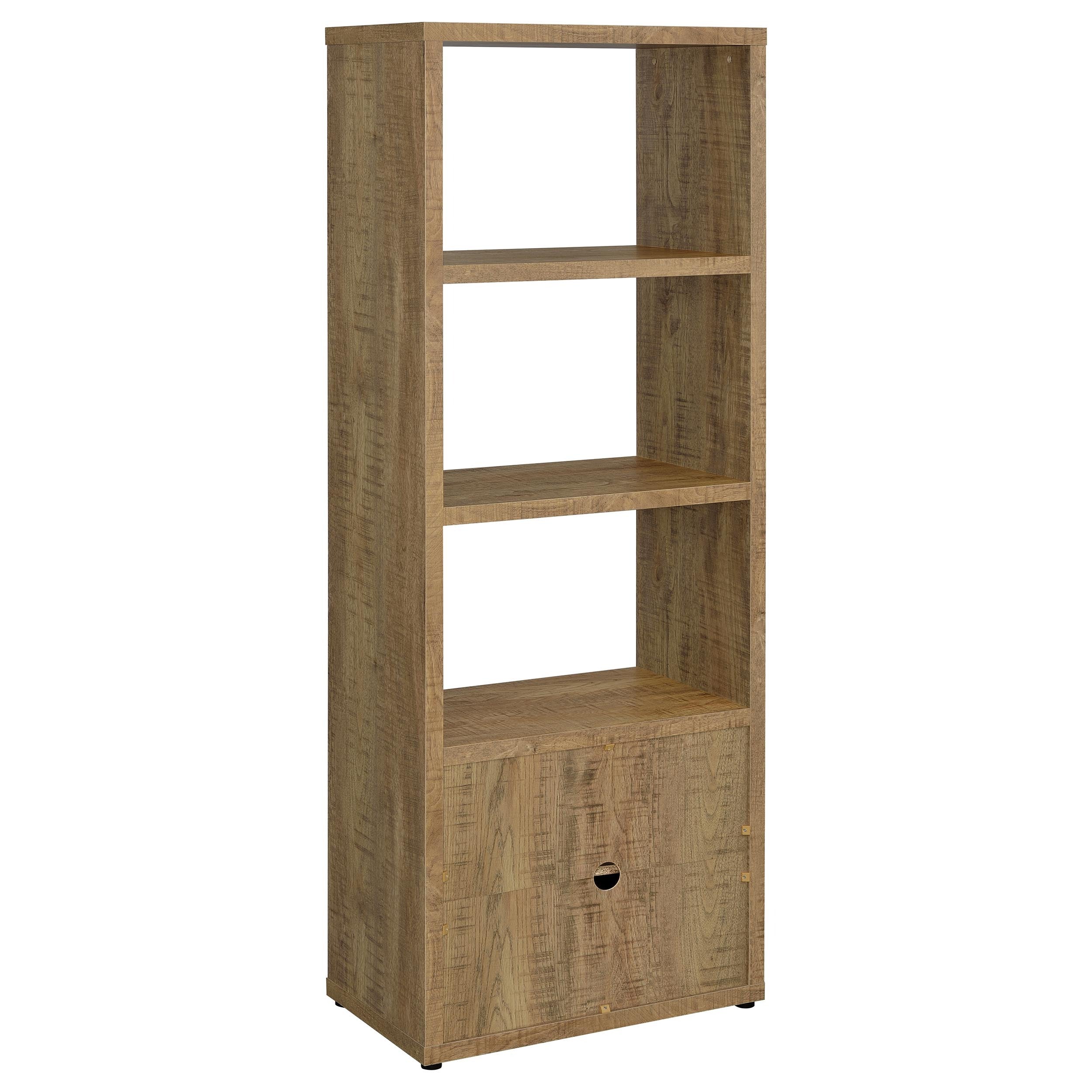 Noriega Mango 3-Shelf Engineered Wood Media Tower in Mango Finish with Open Shelves and Hidden Cabinet Storage