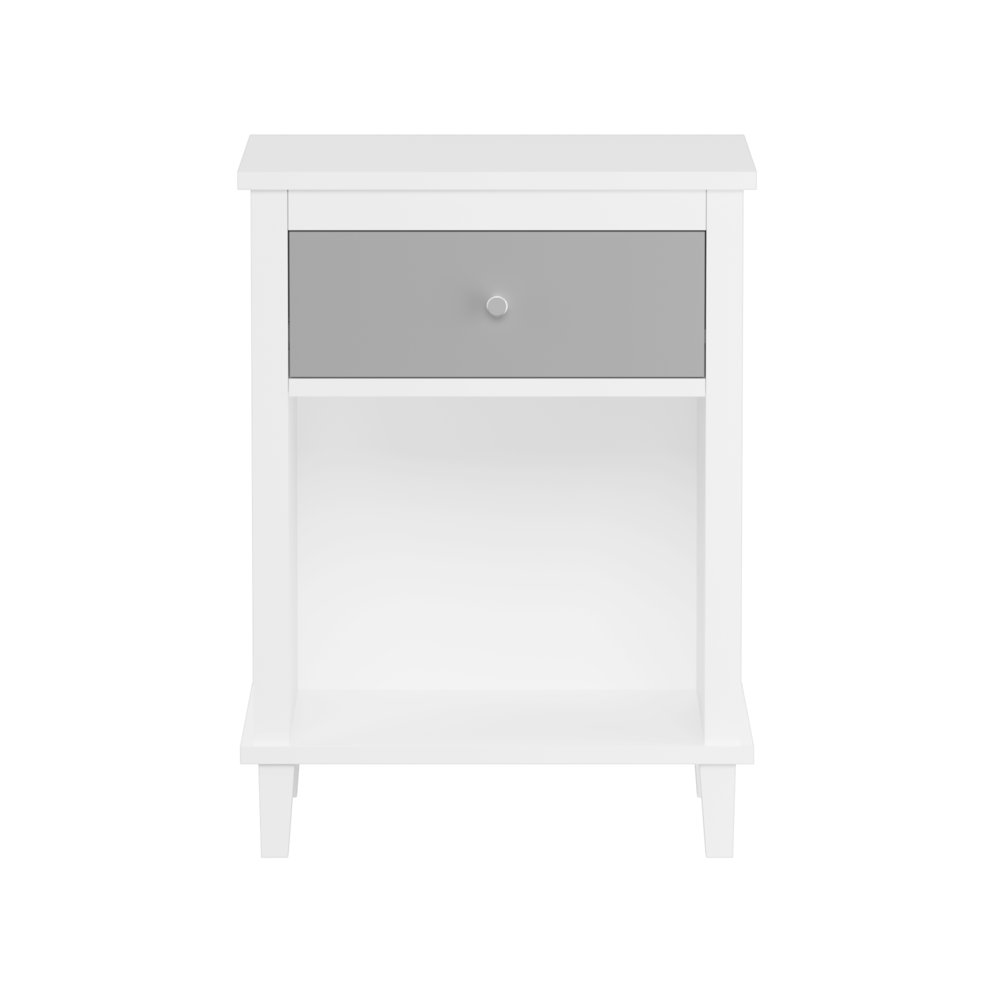 Gray+Silver Handle Wooden Nightstand 26.77''H with One Drawer One Shelf for Kids and Adults, White+Gray Finish MDF