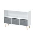 Kids Bookcase with Collapsible Fabric Drawers, Children's Book Display, Toy Storage Cabinet Organizer, White/Gray, MDF+Pine