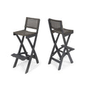 41.75' Outdoor Folding Acacia Wood Barstools with PE Rattan Backrest and Seat, Set of 2, Dark Grey Finish