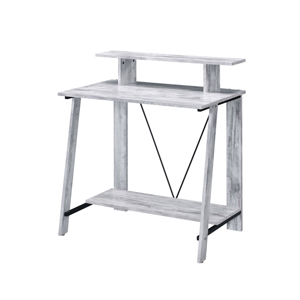 Antique White and Black Writing Desk with Upper Shelf