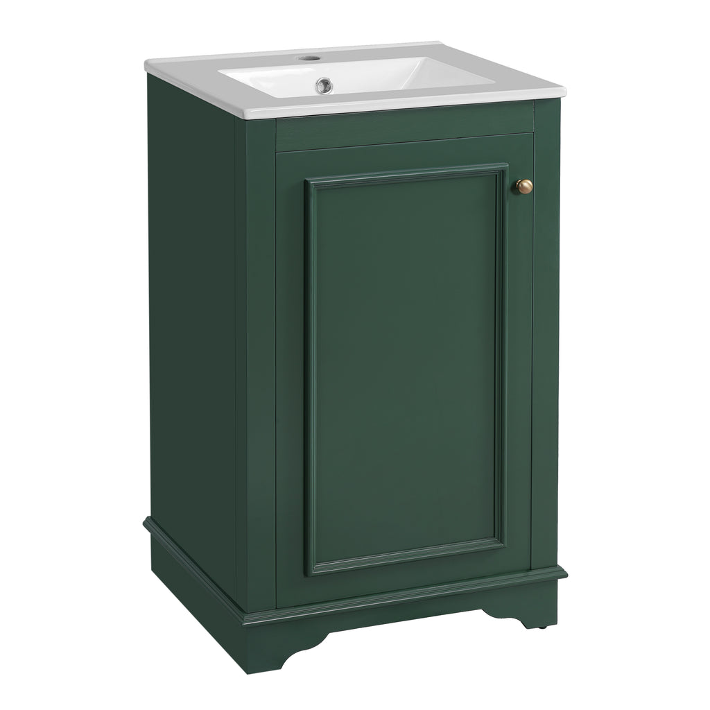 Modern Green 20-inch Freestanding Bathroom Vanity with Ceramic Sink, Soft-Close Door, Adjustable Shelf, MDF and Solid Pine Wood