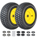 Set of 2 16x6.50-8 Lawn Mower Tires and Wheel Assembly, 4-Ply Tubeless Turf Tread Replacement, 3' Offset Hub with 3/4' Bearings, Yellow Steel Rim for Lawn Tractors, 620 lbs Capacity
