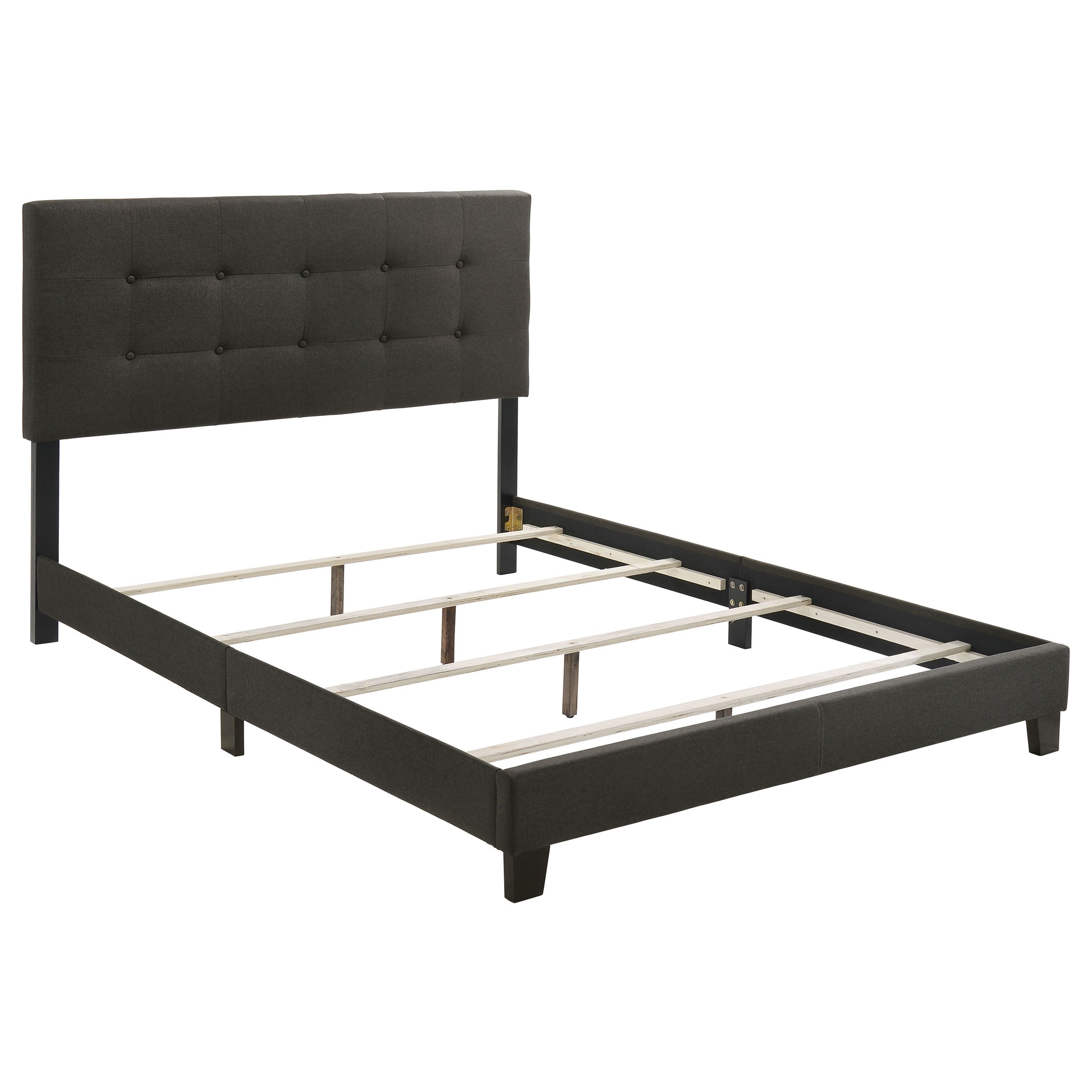 Charcoal Tufted Full Panel Bed with Button-Tufted Headboard, 100% Polyester Upholstered, Black Legs, Modern Platform Design