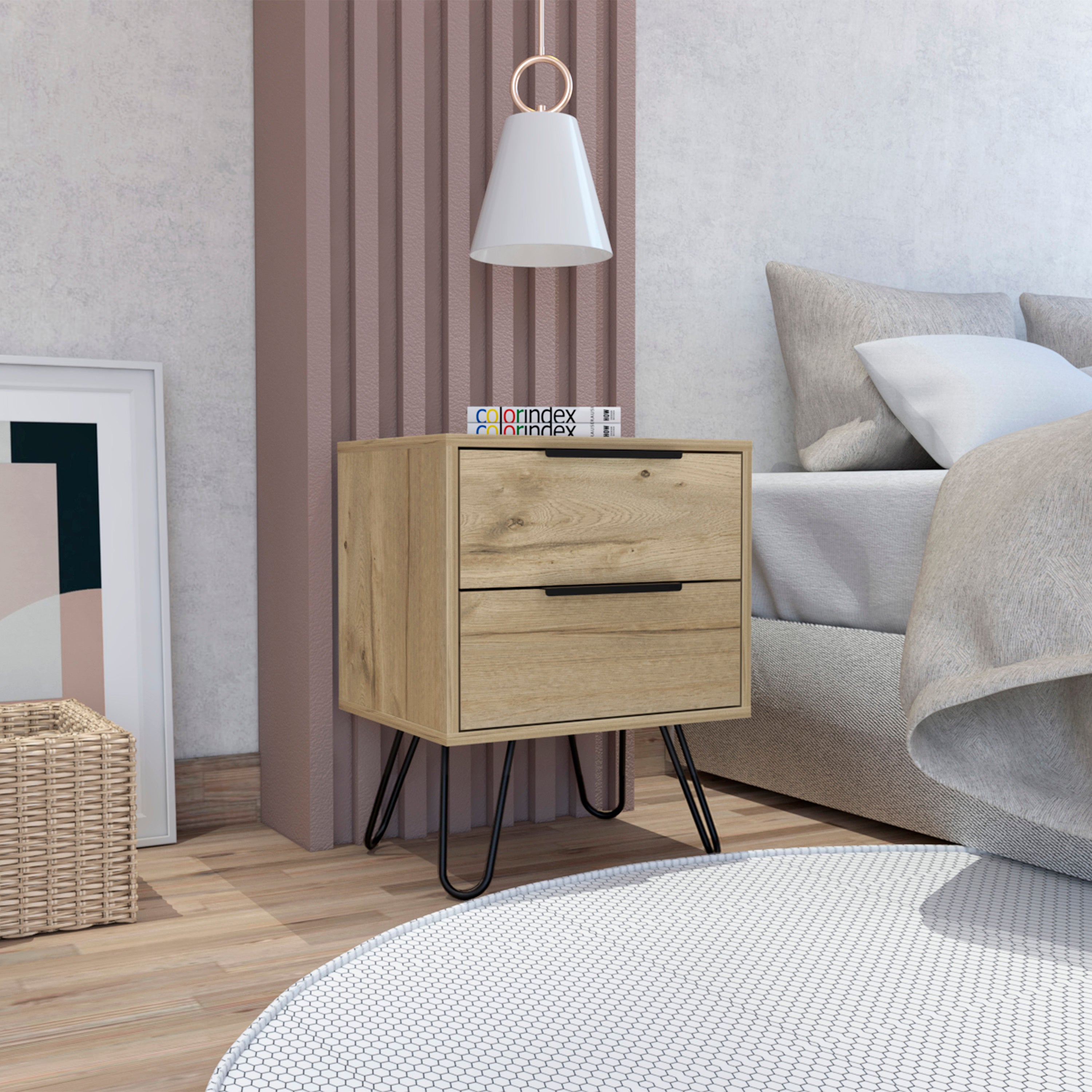 Light Oak 2-Drawer Rectangle Nightstand
