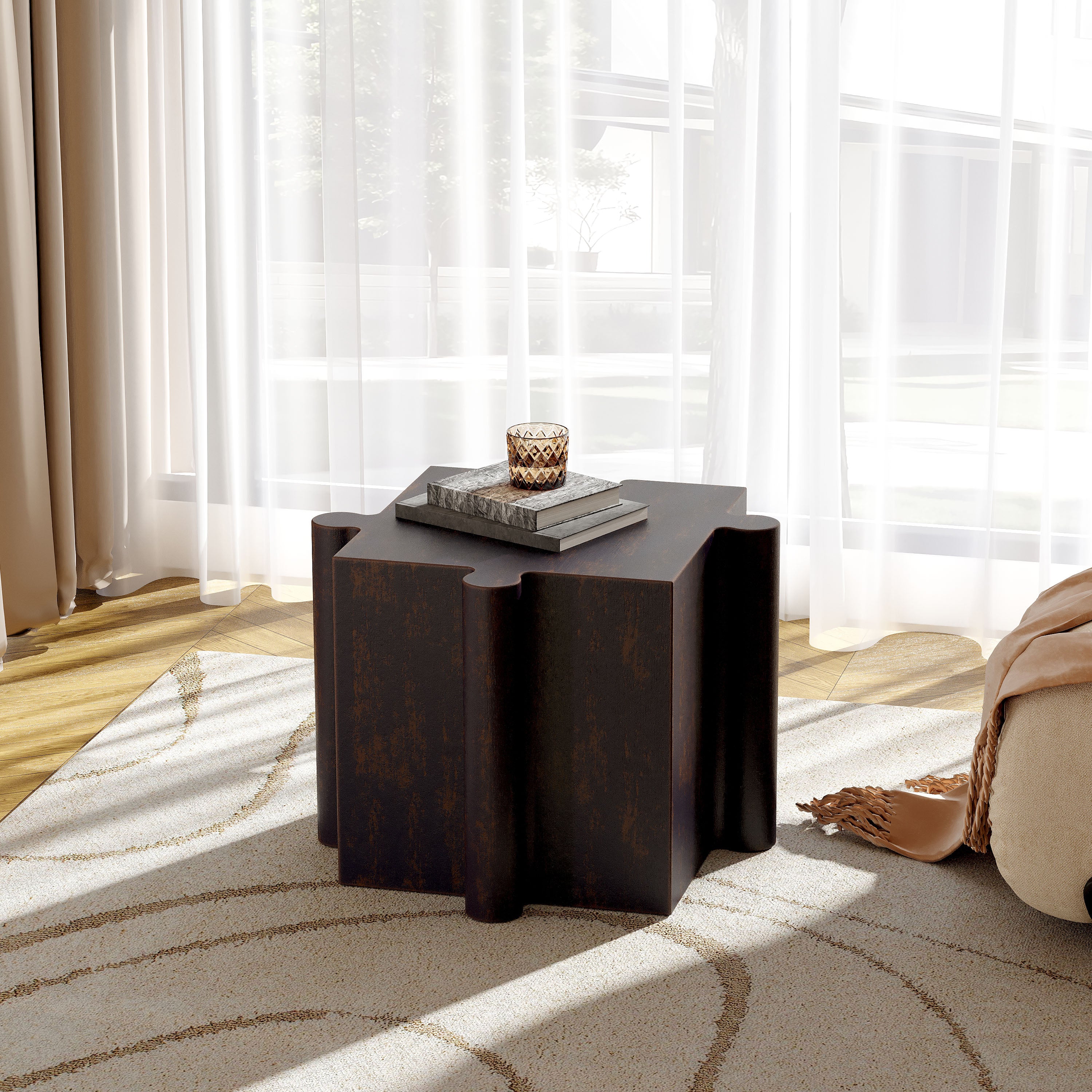 Puzzle Art Side Table, Modular Convex Edge MGO Table - Buy Singles or Combine for Custom Layouts,  Indoor & Outdoor,Antique Copper Color