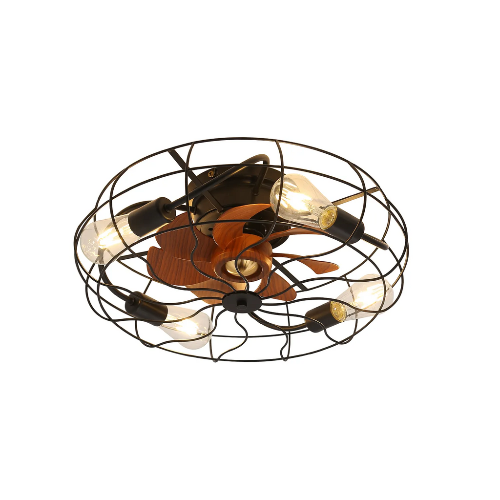 (Same as W882P146308) Industrial Style 20 Inch Ceiling Fan With Matte Black 6 Speed Wind E26 Remote Control Reversible DC Motor For Bedroom
