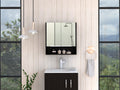 Jaspe Mirror Cabinet, Three Internal Shelves, One Open Shelf, Double Door Cabinet -Black