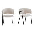 Modern Upholstered Arm Dining Chair Set of 2 - Beige Fabric with Metal Legs