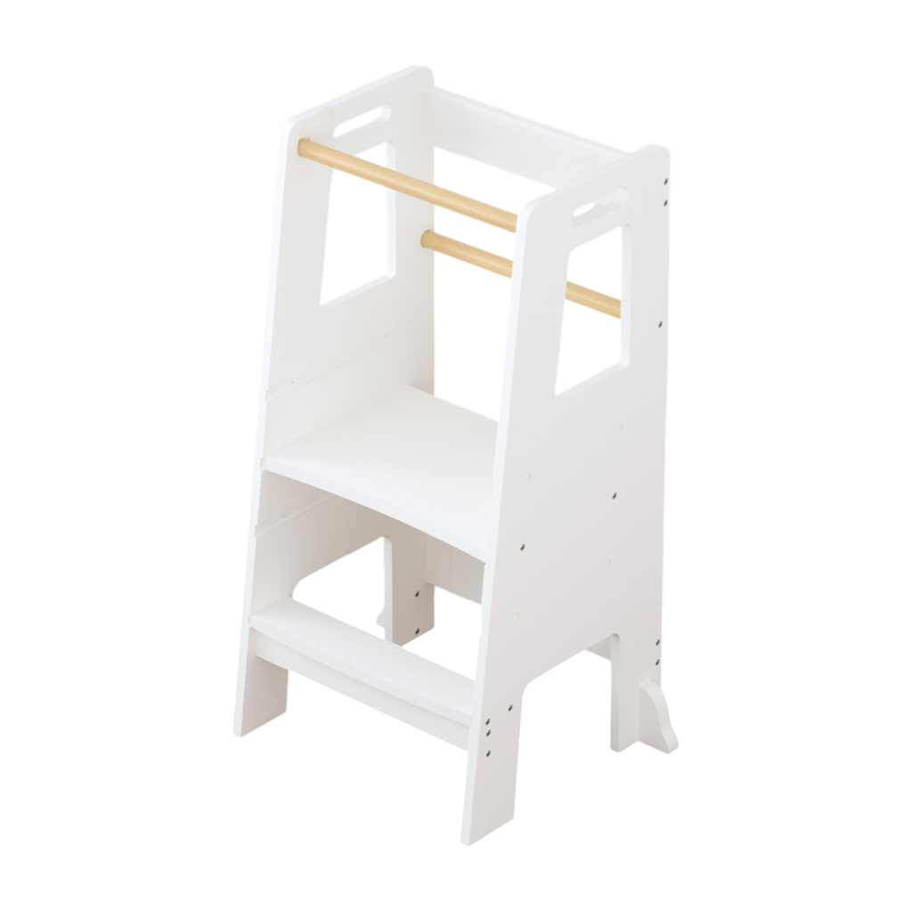 Kids Standing Tower, Child Kitchen Step Stool Toddler Wood Stepping Stool - Children's Montessori Stool - Adjustable Height, White MDF and Pine Wood, 17.52 x 16.73 x 36.02 inches
