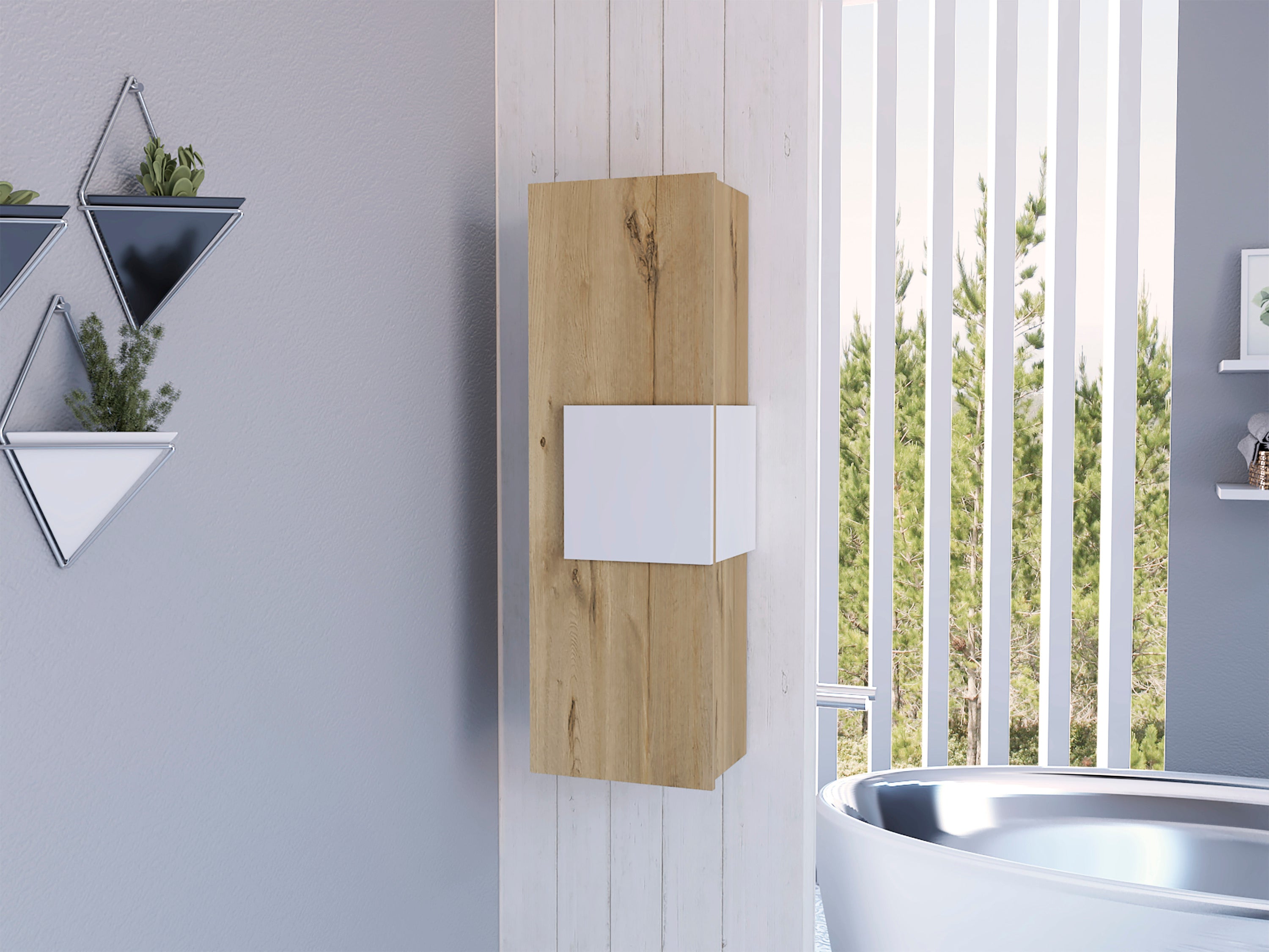 Vanguard Medicine Cabinet, Three Shelves, Single Door Cabinet -White / Light Oak