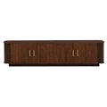 70-inch Modern TV Stand for TVs up to 80 inches, Dark Brown Woodgrain Finish with Ample Storage, MDF Construction, Refined Curved Corners
