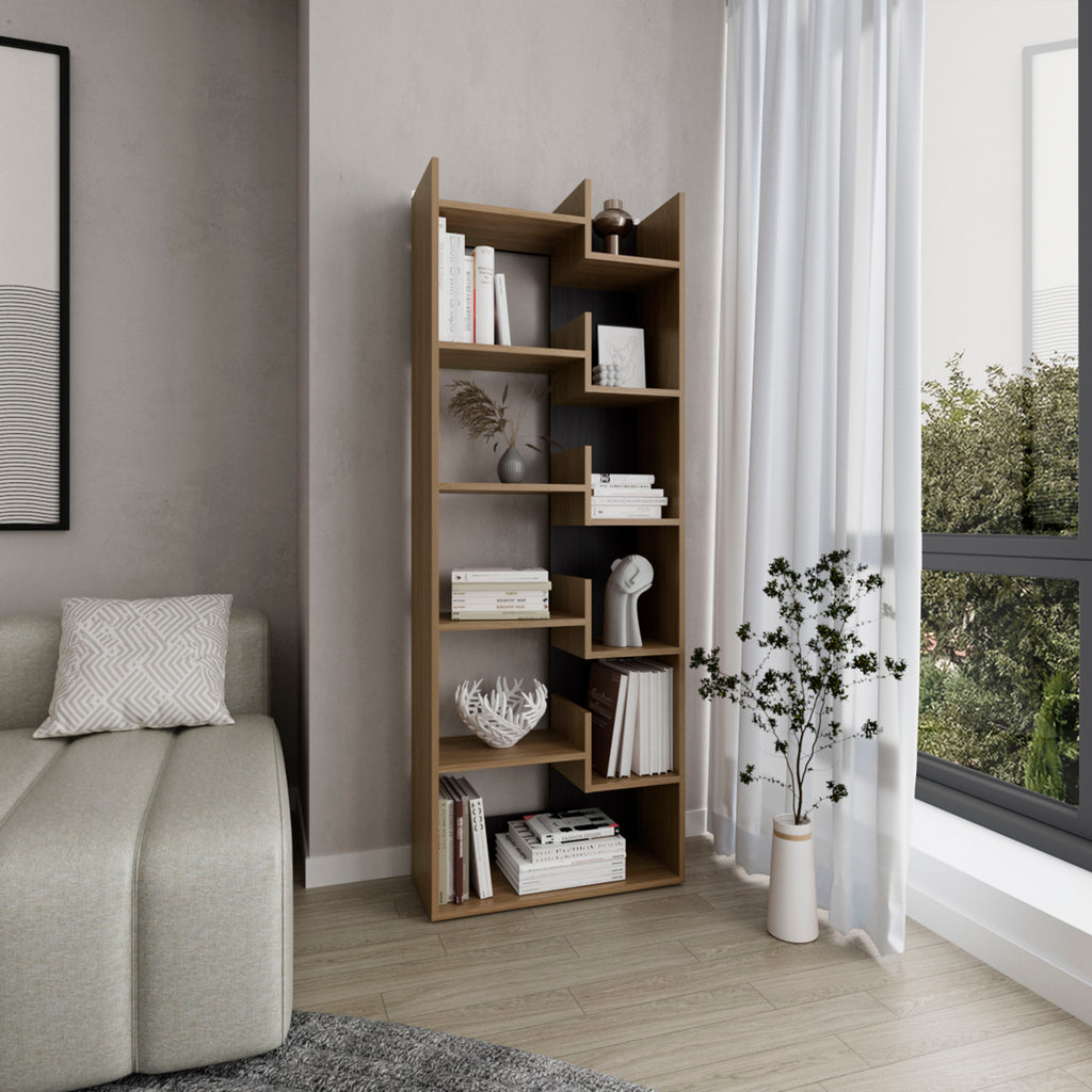 Clover 67' Tall Free standing 6-Tier Bookcase Storage Cabinet, Home Office, Living room, Bookshelf Dark Walnut