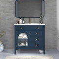 35.6' Mid-Century Bathroom Vanity Sink with Patterned Glass & Motion-sensor Light Strip, Farmhouse Freestanding Bathroom Vanity Sink with Storage, High-end Restroom Vanity Cabinet,Blue