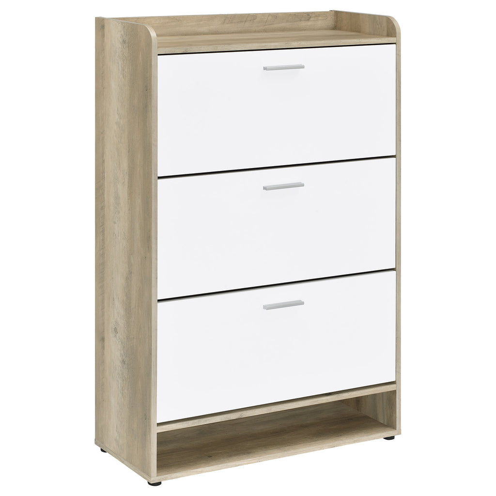 Kyla White 3-tier Engineered Wood Shoe Cabinet with Organized Storage in White Finish, Made of Particle Board and MDF