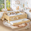 Queenueen with built-in bookshelves and small staircase, high-quality safety rails, and Trundle,Light Natural