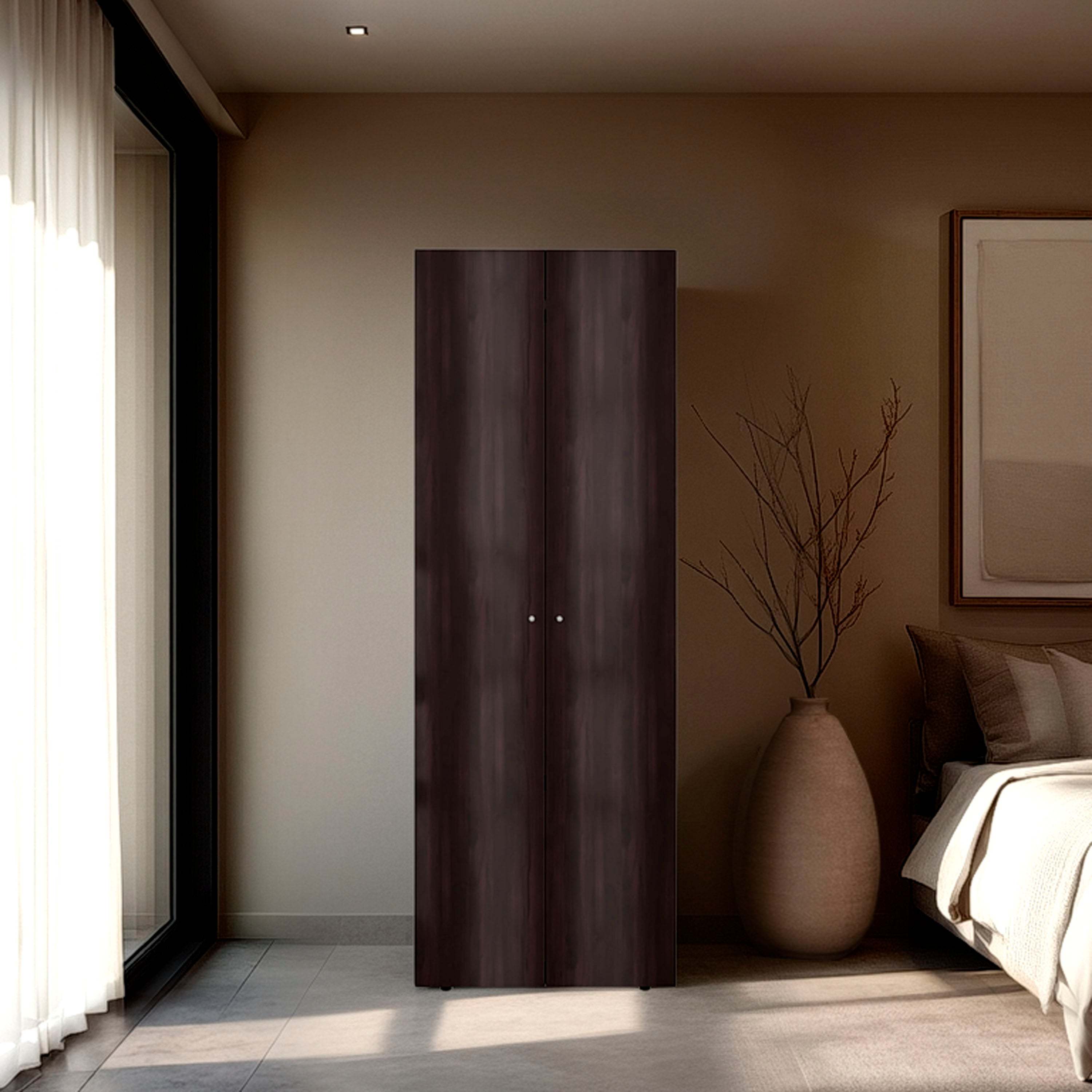 Stained Walnut 2-Door Tall Wardrobe Cabinet