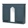 Modern Blue Wall-Mount Mirror Cabinet with Adjustable Shelves, Soft-Closing Hinges, MDF and Rubber Wood Frame, 35 inch