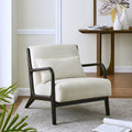 Eterna Mid-Century Modern Style Accent Chair with Removable Lumbar Pillow, Black Finish Solid Wood Legs, White Seat