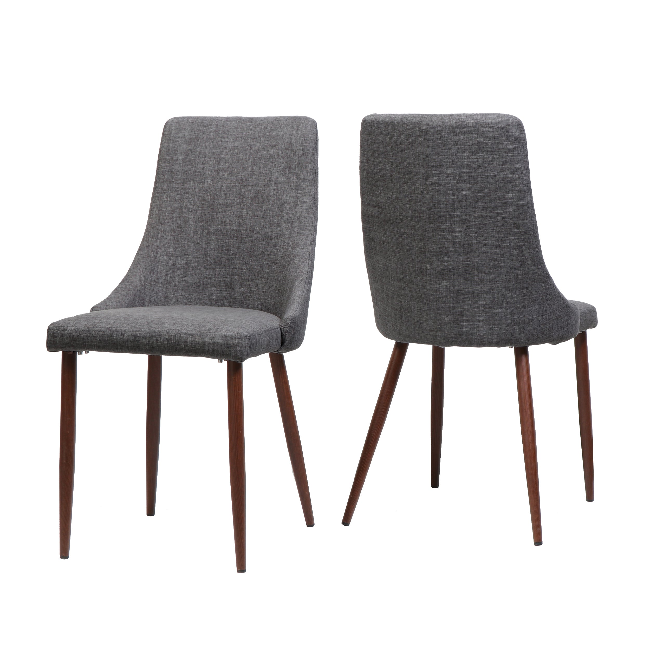 Modern Light Grey Fabric Dining Chair with Iron Legs and Dark Walnut Finish
