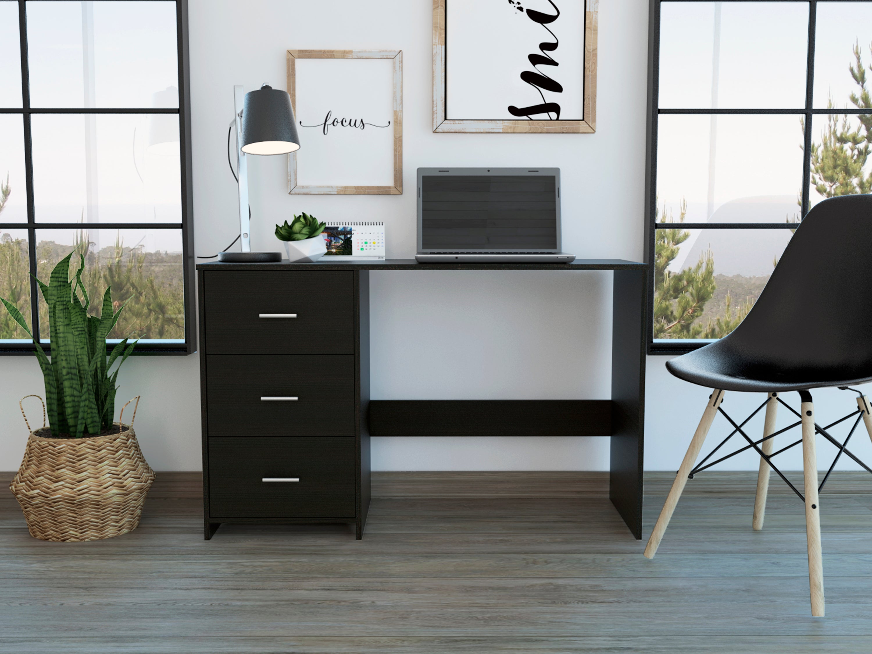 Classic 3 Drawers Writing Desk -Black