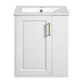 20' Wall Mounted Bathroom Cabinet with Side Shelf Combo, Modern White Vanity with Ceramic Sink, Solid Wood & MDF Construction