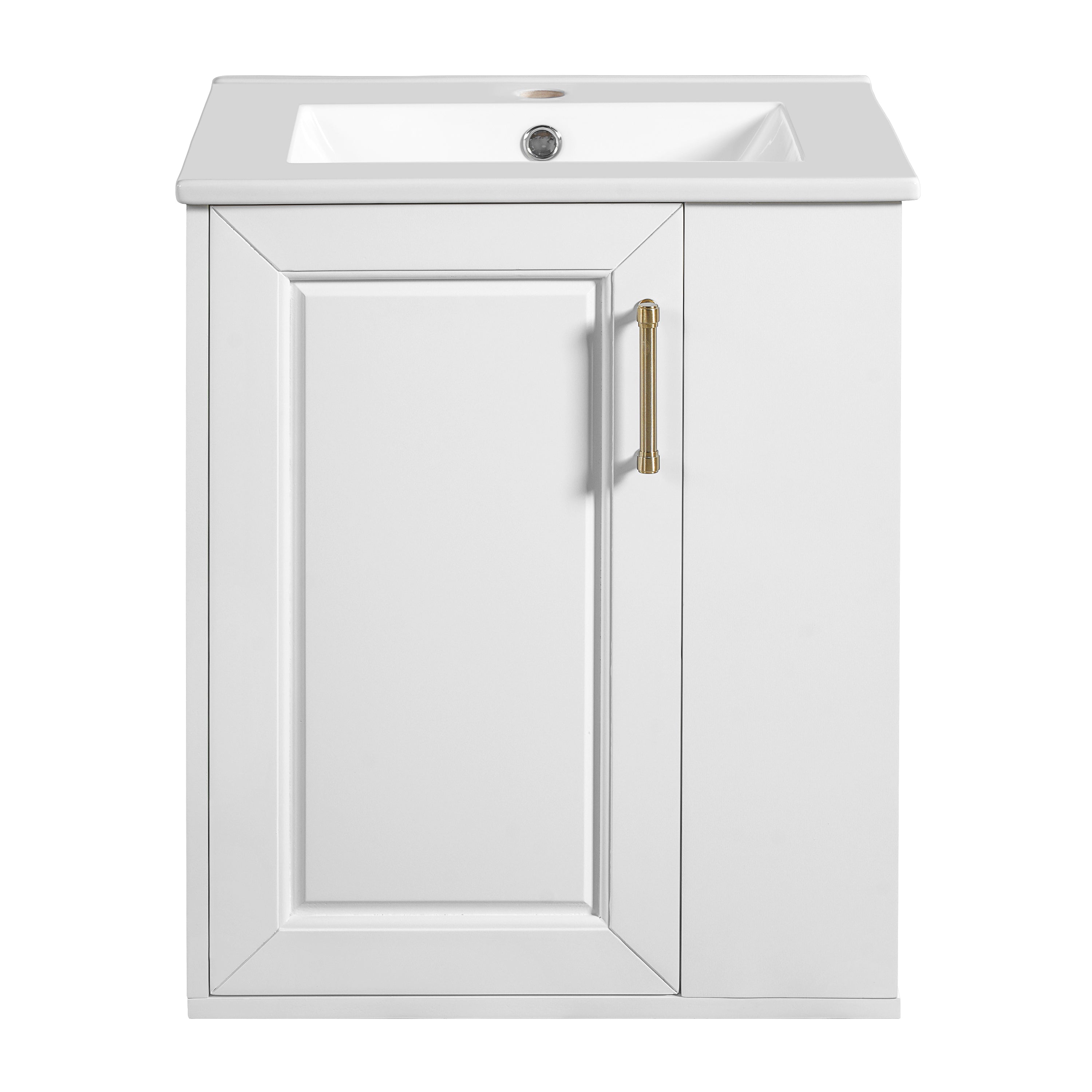 20' Wall Mounted Bathroom Cabinet with Side Shelf Combo, Modern White Vanity with Ceramic Sink, Solid Wood & MDF Construction
