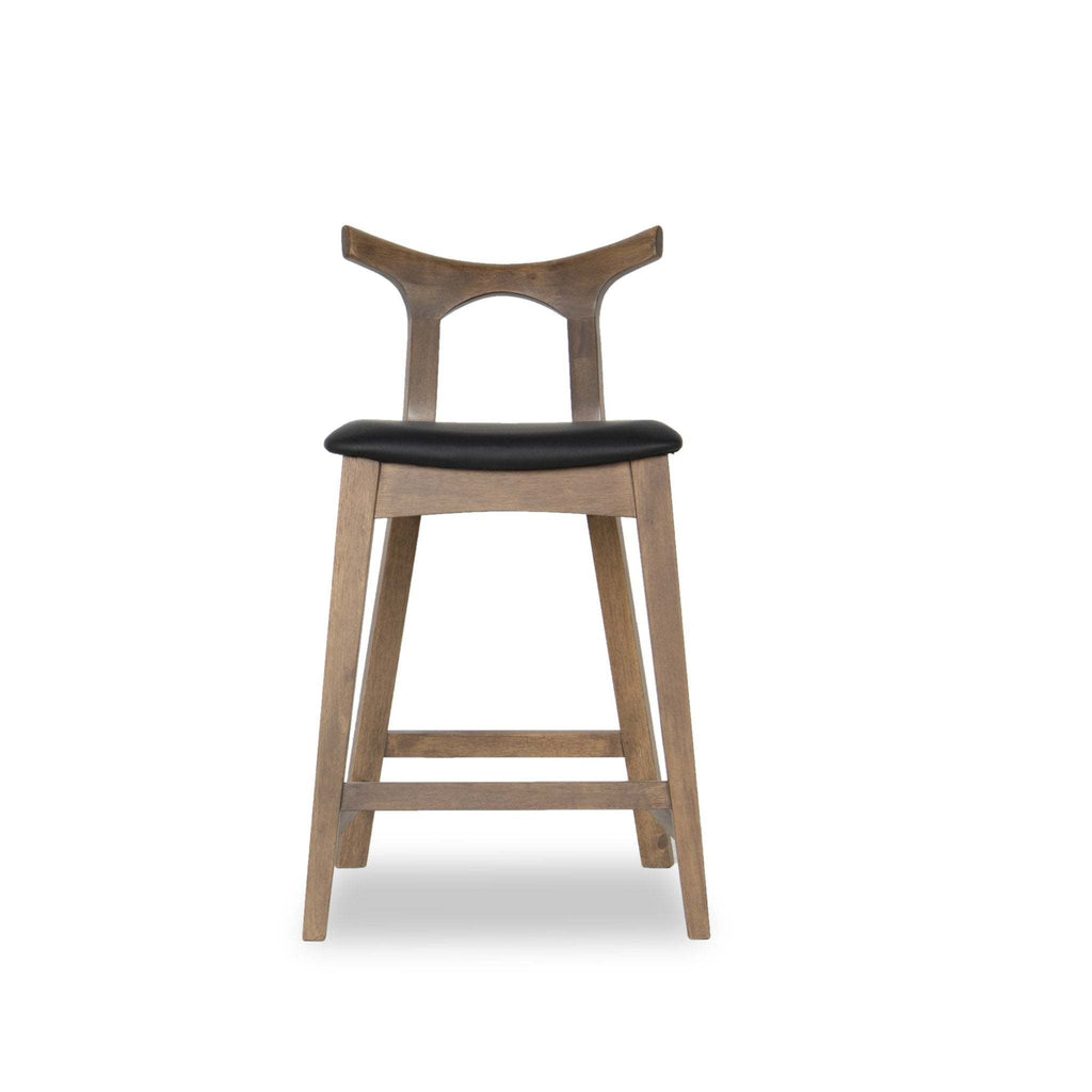 Hester Mid-Century Modern Solid Wood Upholstered Square 29'' Bar Chair Set of 2 Black PU Leather Barstool