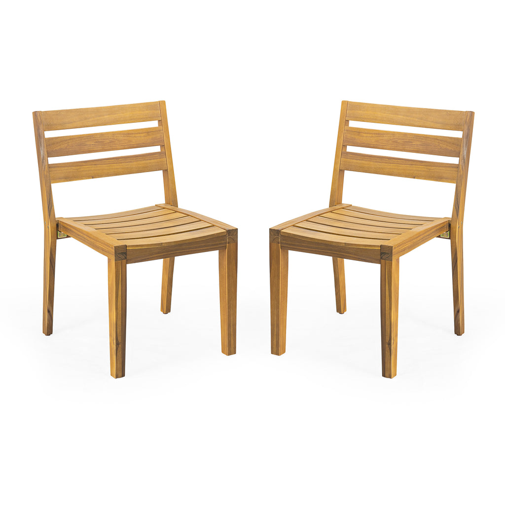 Outdoor Acacia Wood Dining Side Chair Set - Teak Finish, Slat Design, Durable, Water-Resistant, 20.50' x 21.50' x 32.00'